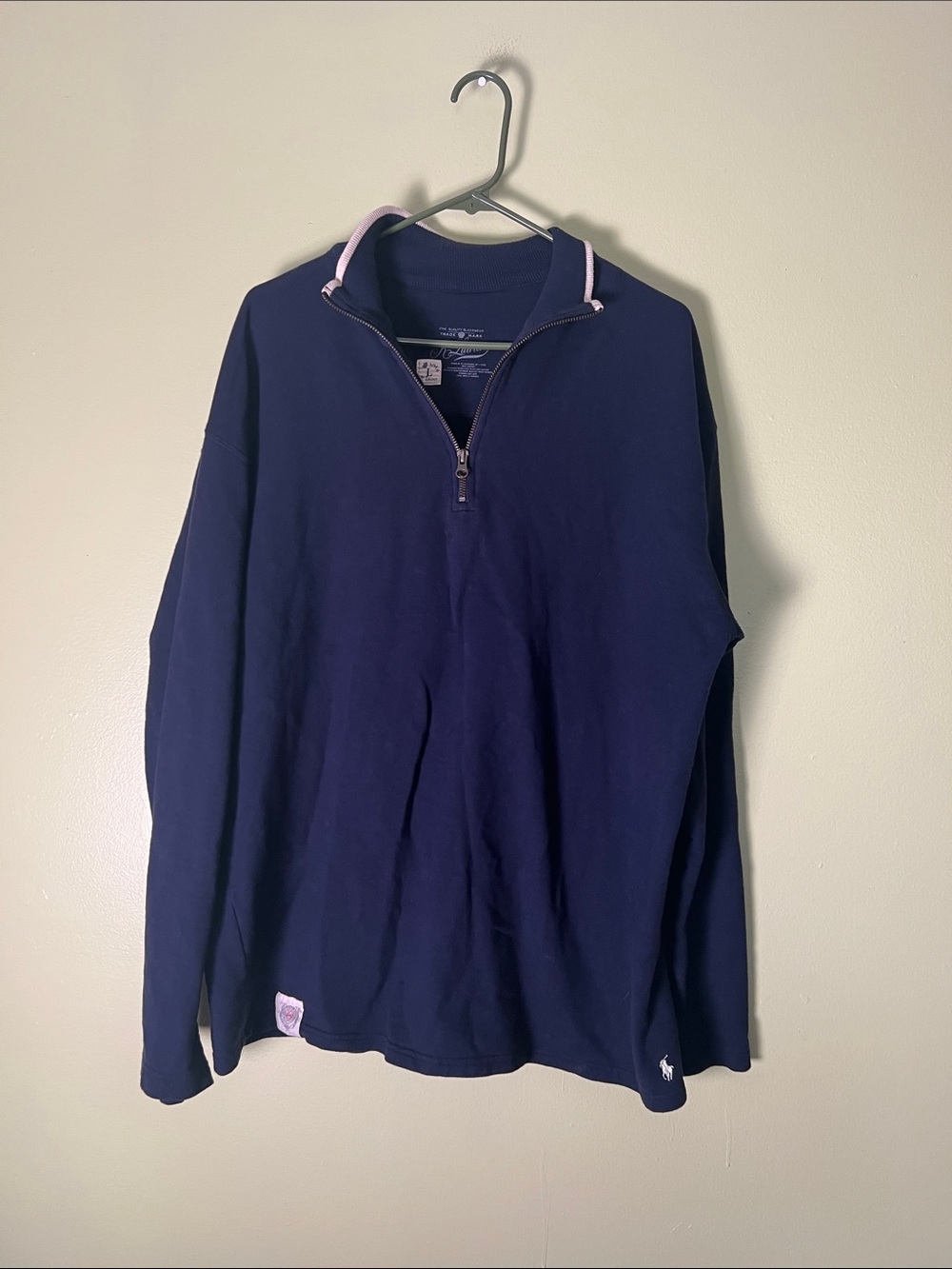 Polo by Ralph Lauren Navy Quarter-Zip Pullover with Pink Trim